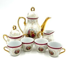 Vintage Japanese Romeo & Juliet Porcelain Demitasse Lusterware 7 Piece Tea Set